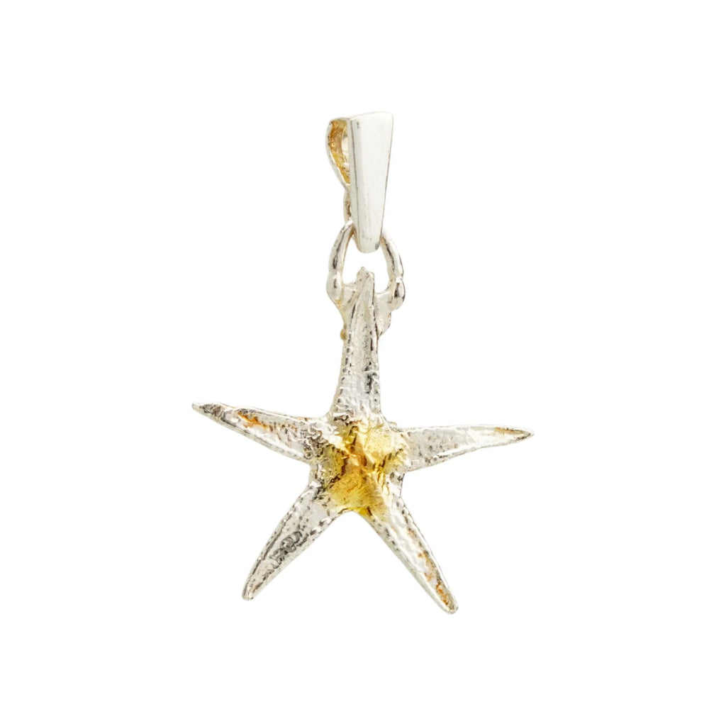 Pandantiv „Stea de mare” din argint 925 cu accente aurii – talisman pentru noroc și seninătate, bijuterie sculpturală în stil boho și rustic | Art Diva