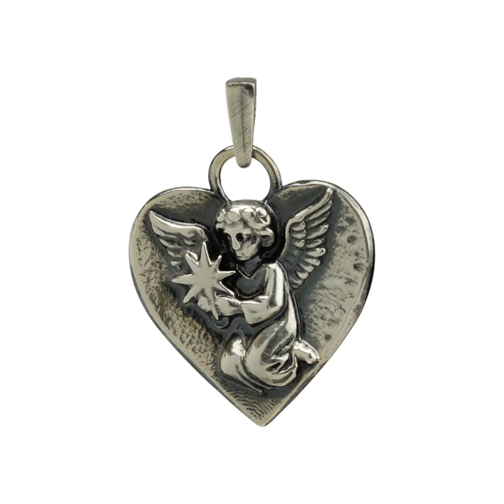 Pandantiv „Înger Ceresc cu Stea” din argint 925 – talisman handmade pentru iubire, amintire și protecție, bijuterie sculpturală în stil boho și rustic | Art Diva