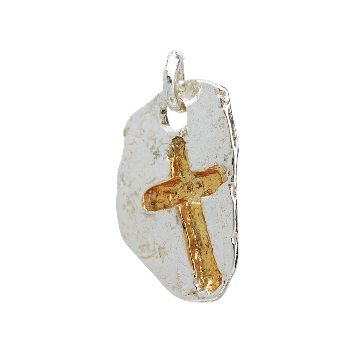 Pandantiv „Cruce masivă” pentru bărbați din argint 925, lustruit manual – talisman pentru forță, reziliență și protecție, bijuterie sculpturală în stil boho și rustic | Art Diva