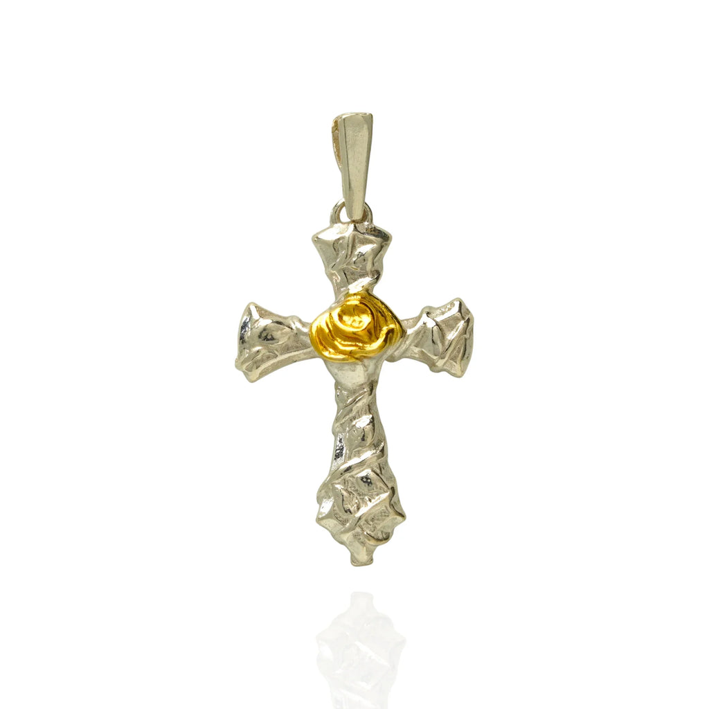 Pandantiv cruce cu trandafir pentru femei din argint 925 – design artistic | Art Diva