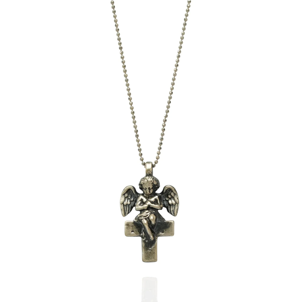 Pandantiv „Înger pe Cruce” din argint 925 – talisman handmade pentru protecție și lumină, bijuterie sculpturală în stil boho și rustic | Art Diva
