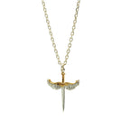 Pandantiv „Sabie cu Aripi de Înger” pentru bărbați din argint 925 cu accente aurii – talisman realizat manual pentru forță și protecție, bijuterie sculpturală în stil boho | Art Diva
