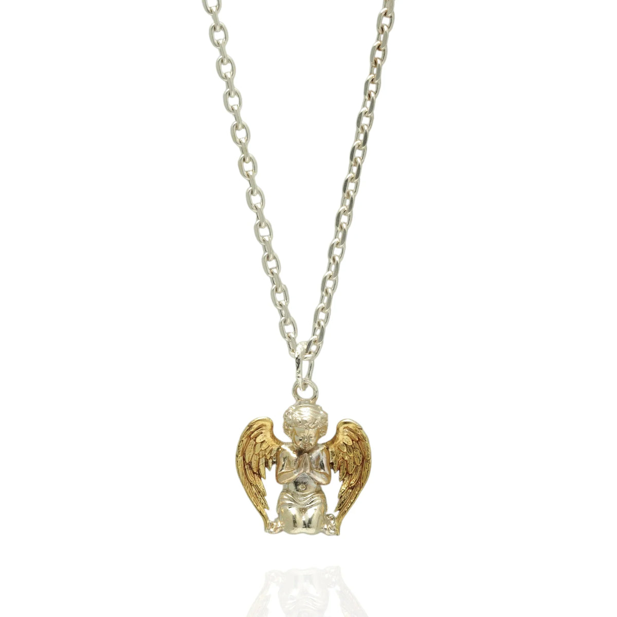 Pandantiv „Înger în Rugăciune” pentru bărbați din argint 925 cu aripi aurii – talisman handmade pentru credință, protecție și forță interioară | Art Diva