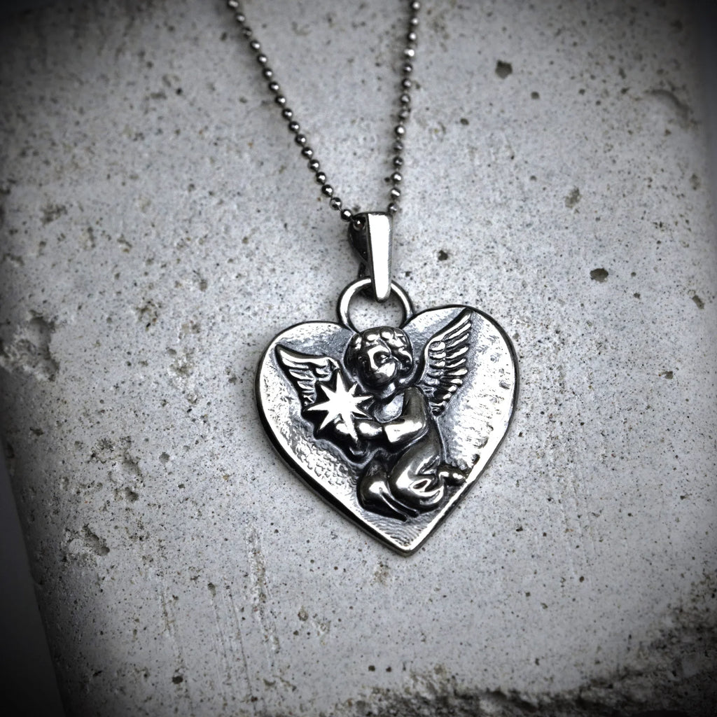 Pandantiv „Înger Ceresc cu Stea” din argint 925 – talisman handmade pentru iubire, amintire și protecție, bijuterie sculpturală în stil boho și rustic | Art Diva