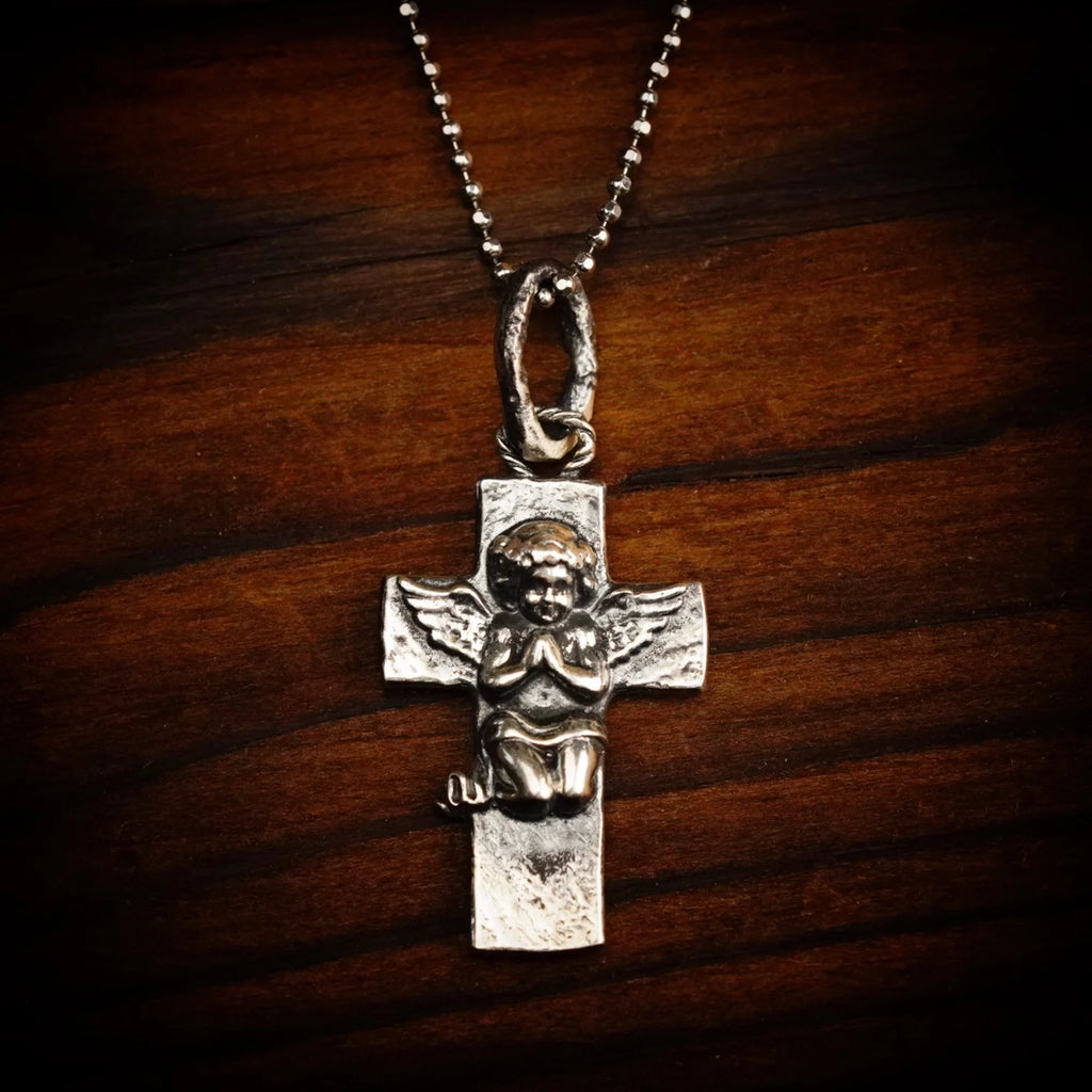 Pandantiv rugăciunea îngerului din argint 925 – talisman de credință și protecție, stil boho rustic, Art Diva