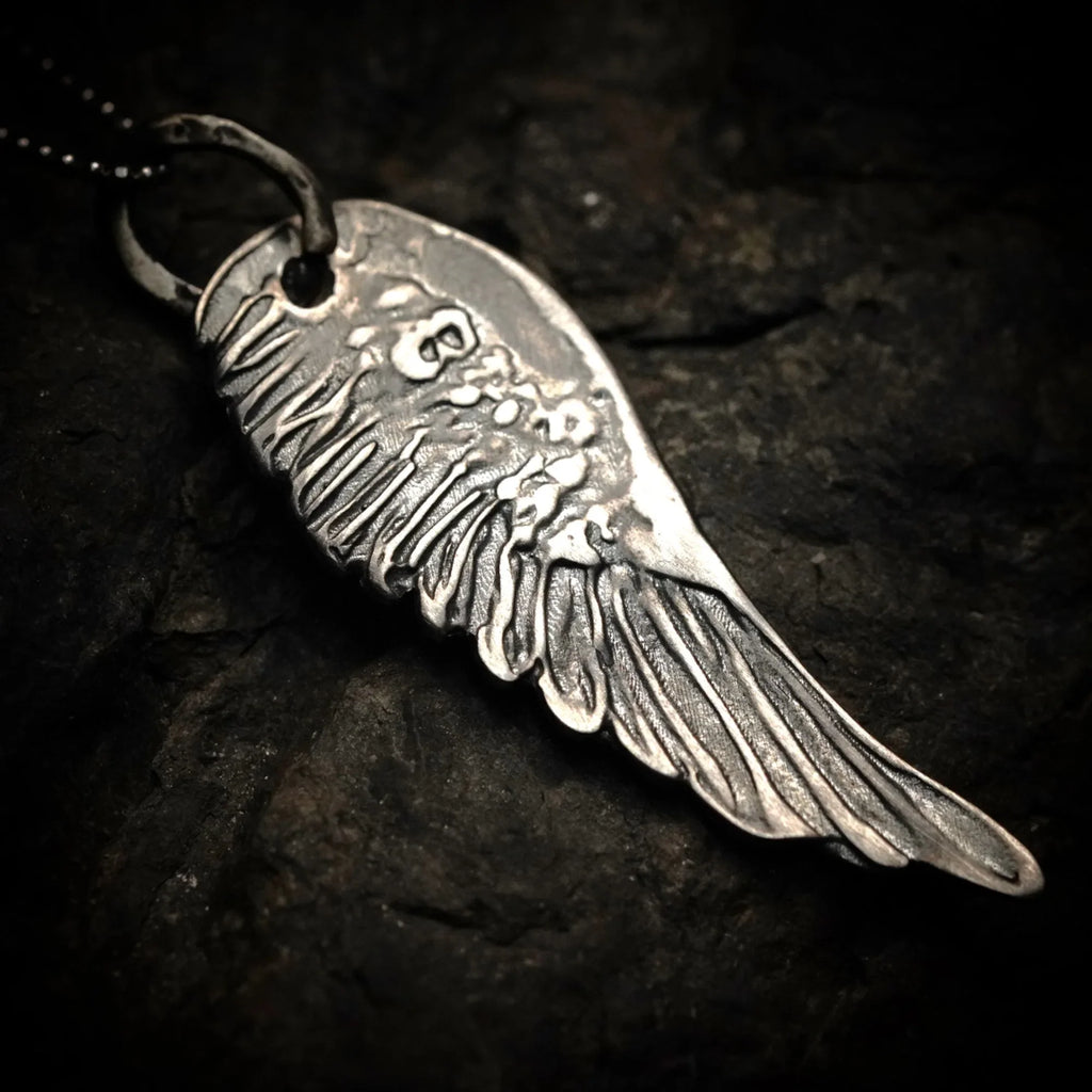 Pandantiv aripă de înger din argint 925 – talisman de protecție handmade în stil boho, Art Diva