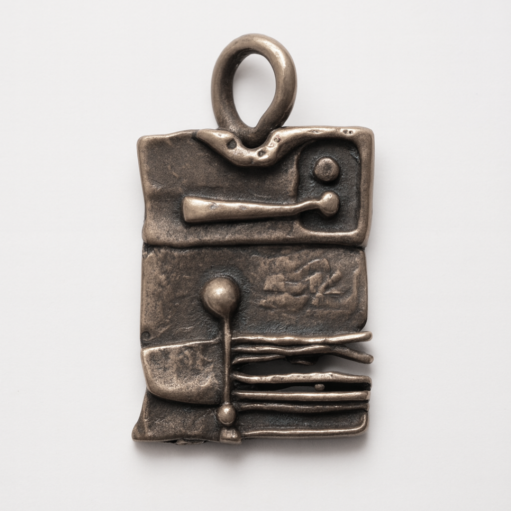 Pandantiv „Abstracție arhitecturală” din argint 925 – bijuterie sculpturală handmade în stil boho și rustic | Art Diva