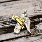 Pandantiv „Crucea îngerului cu inimă” din argint 925 cu accente aurii – bijuterie sculpturală în stil boho și rustic | Art Diva
