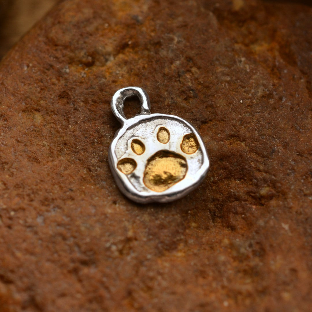 Pandantiv „Lăbuță” din argint 925 cu accente aurii – talisman boho handmade pentru dragostea față de animale, cadou pentru iubitorii de câini sau pisici | Art Diva