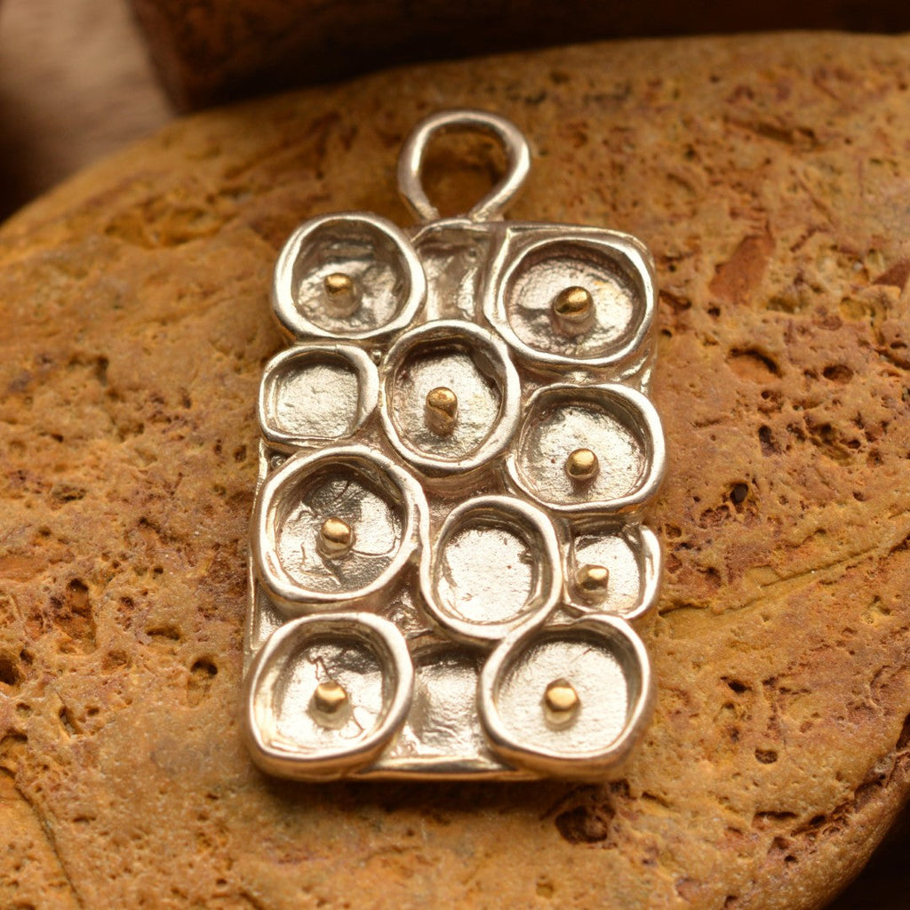 Pandantiv Roua Dimineții din argint 925 cu accente aurii, bijuterie artistică handmade boho rustic, Art Diva