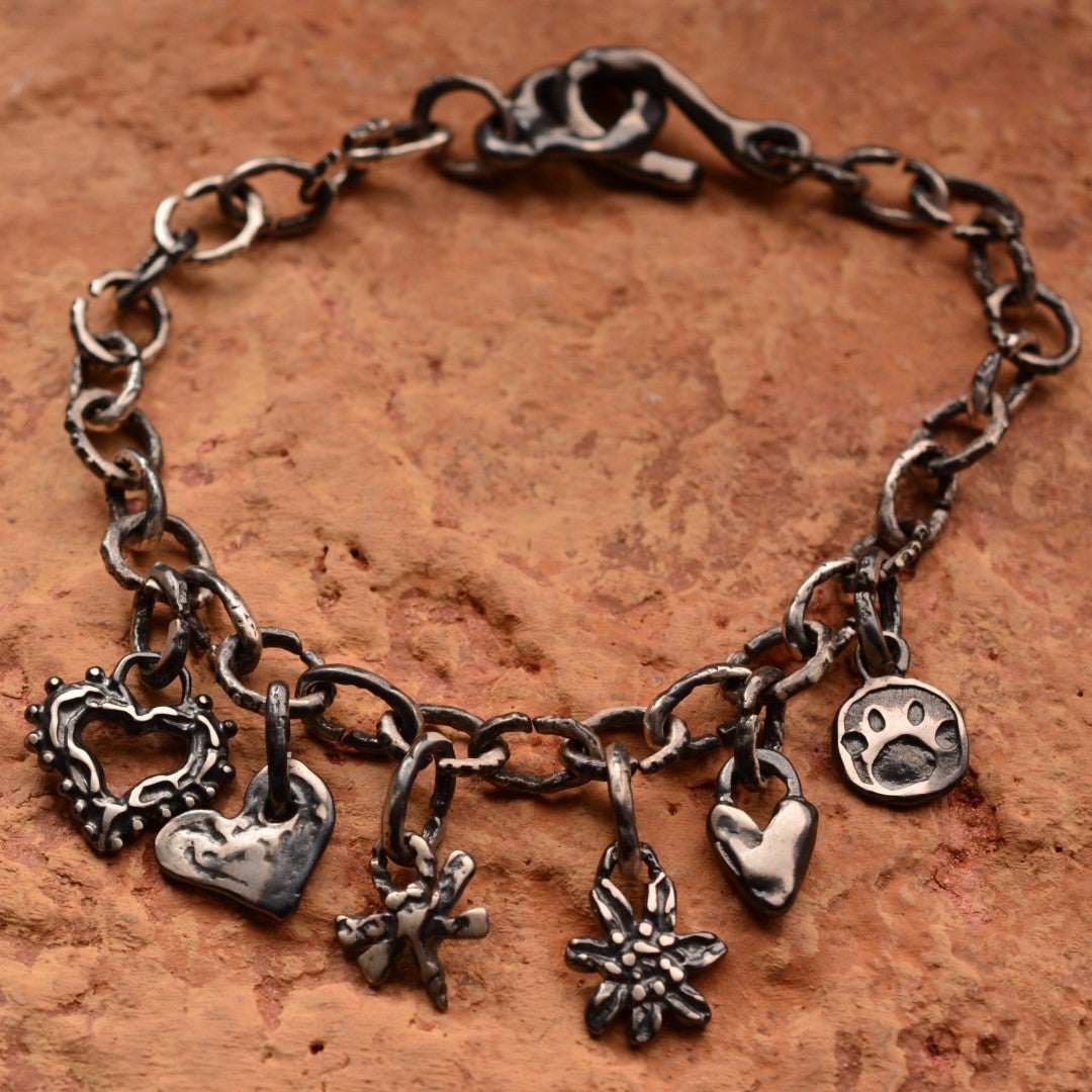 Brățară bază artistică din argint 925 oxidat, fără pandantiv – lanț handmade boho rustic pentru talismane, Art Diva