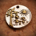 Pandantiv Familie cu copac și soare din argint 925 cu accente aurii, talisman handmade de iubire familială, Art Diva